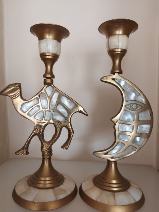 Dwa swieczniki mosiadz