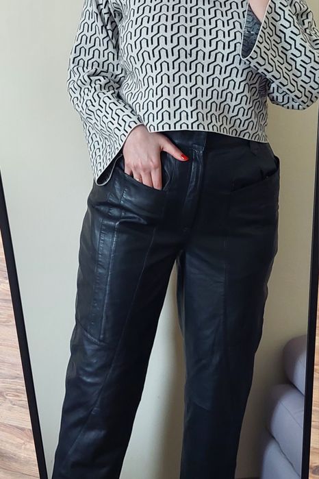 Lamb leather skórzane spodnie skóra naturalna owcza spodnie baggy fit