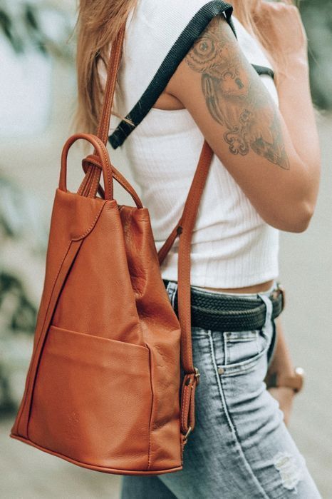 Fioletowy Vera Pelle Włoski Plecak Skórzany Damski