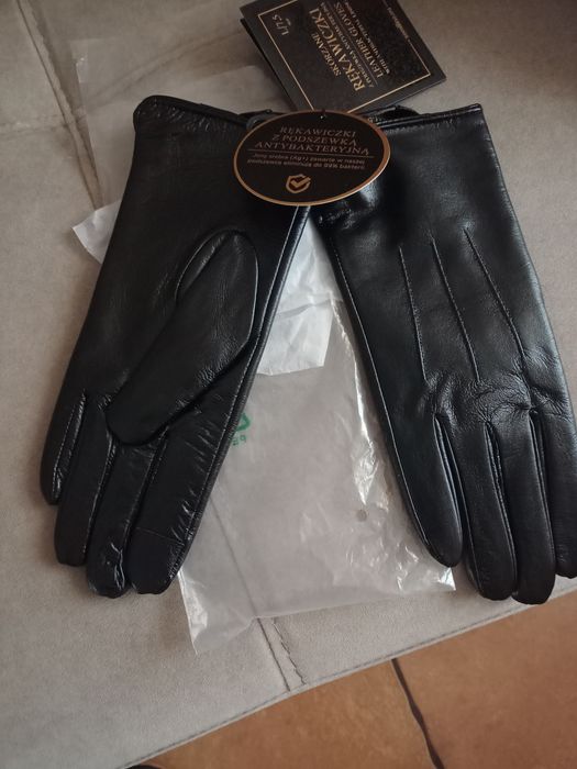 Rękawiczki skórzane ocieplane damskie antybakteryjne roz L 7.5