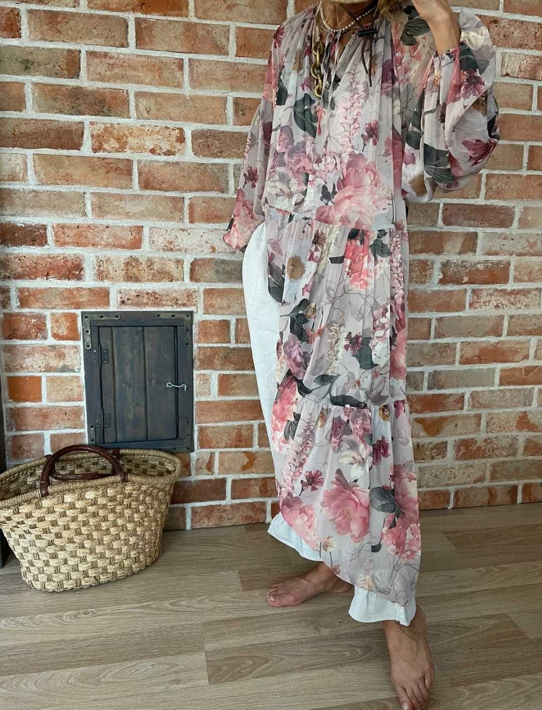 H&M długa maxi oversize szyfonowa sukienka w kwiaty luźna XL/ XXL