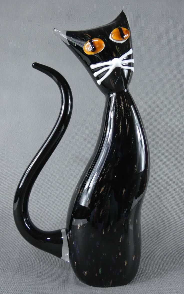 Figura szkło MURANO KOT kotek czarny 37,5cm 2,7kg