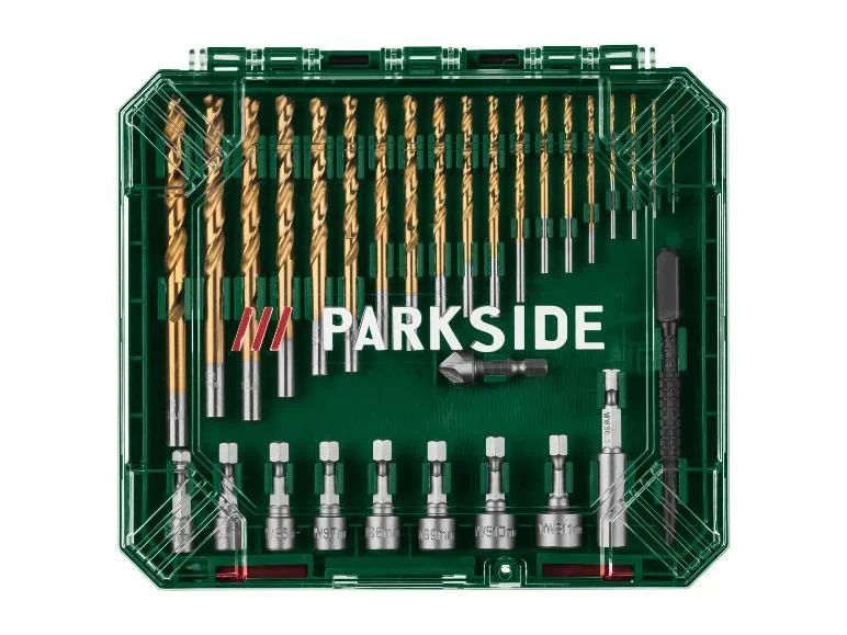 Набір свердл,біт,головок 75 шт. 2-х рівнева коробка Parkside