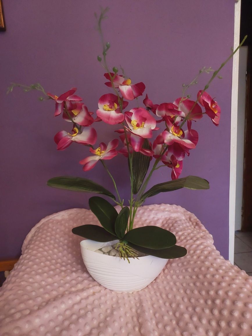 Duży różowy storczyk pięcio-pędowy sztuczne storczyki kwiaty orchidea