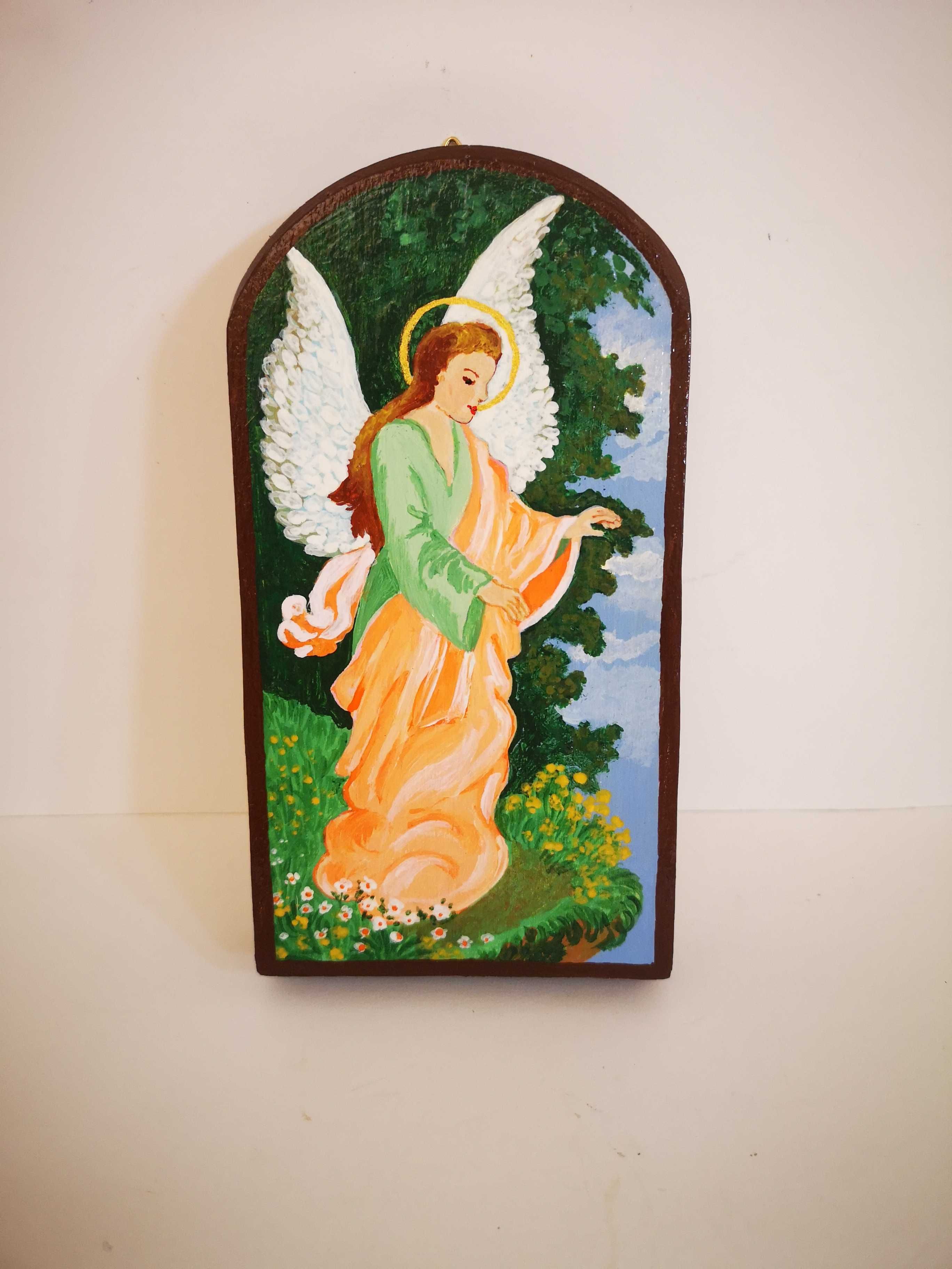 Anioł przy skarpie namalowany na desce wariant 3