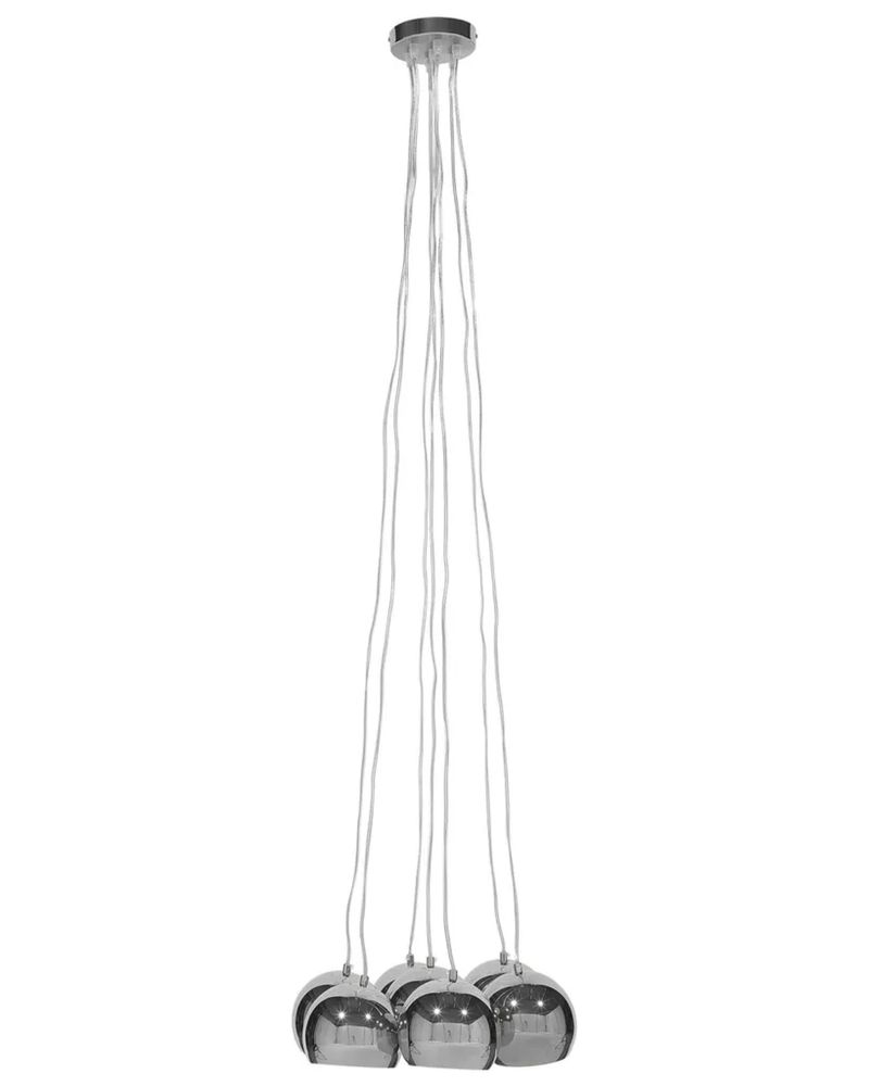 Lampa srebrne kule na sznurze 5 kloszy