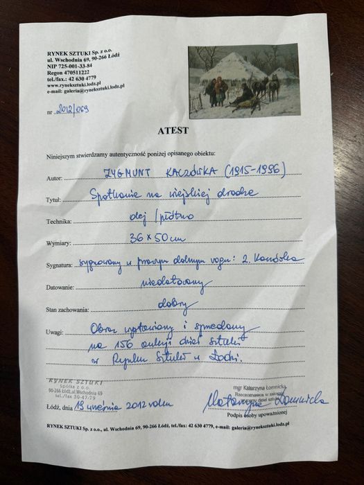 Obraz, Zygmunt Kaczówka, olej/płótno. z certyfikatem