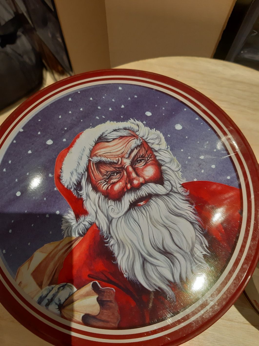 Święty Mikołaj pudełko blaszane opakowanie metal vintage boho prl