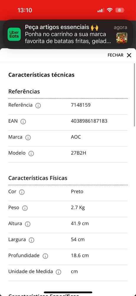 Monitor AOC 27B2H (27'' - Full HD - LED IPS)  (Sem caixa)