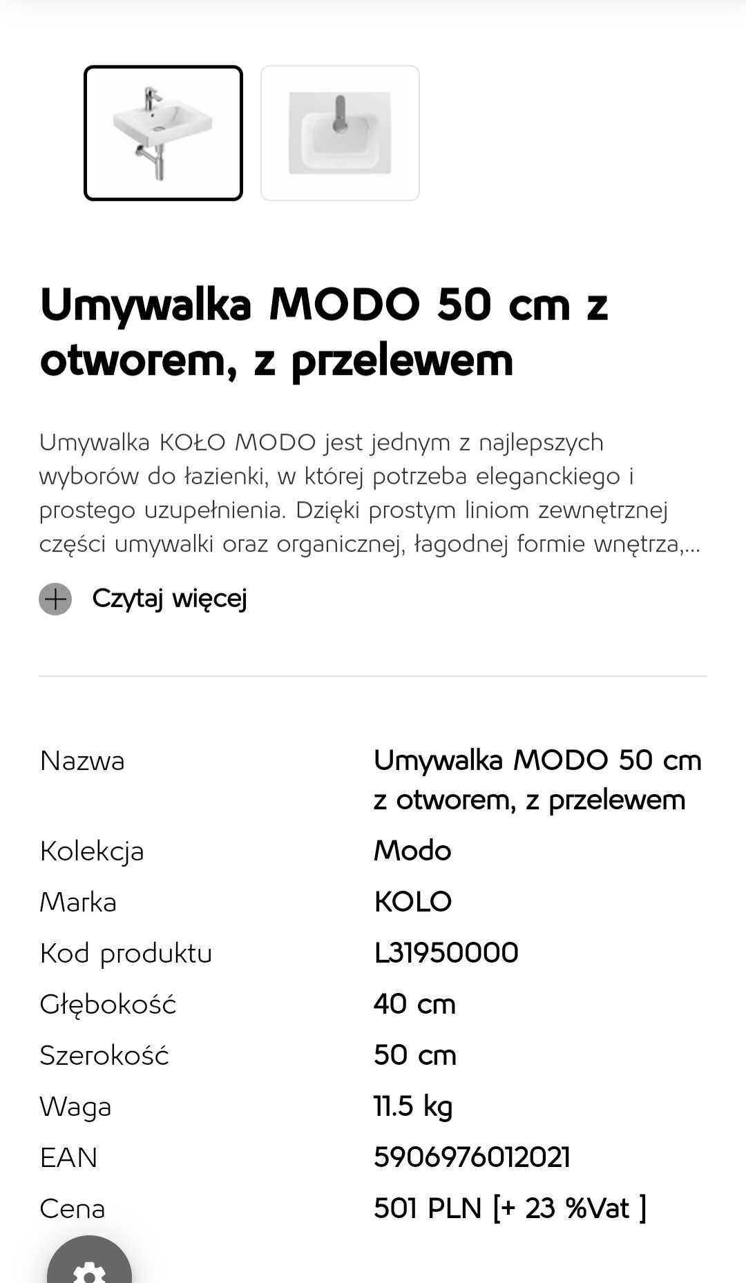 Umywalka NOWA  z syfonemkolo modo 50cm