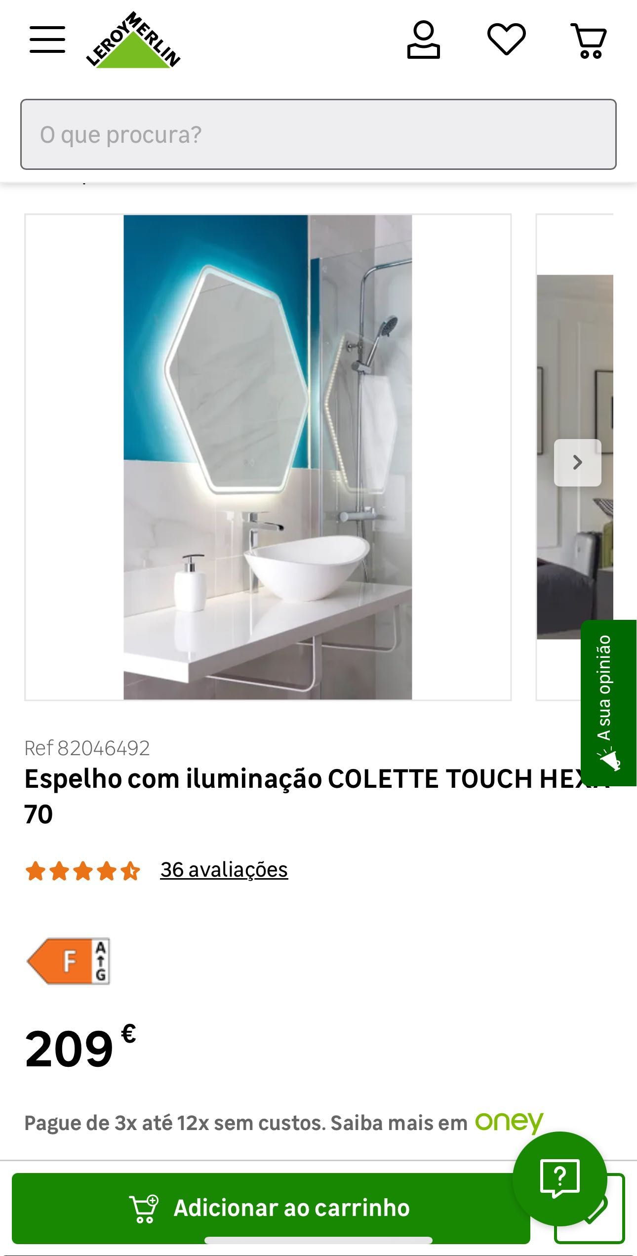 Espelho wc , sensor touch, luz led e anti embaciamento