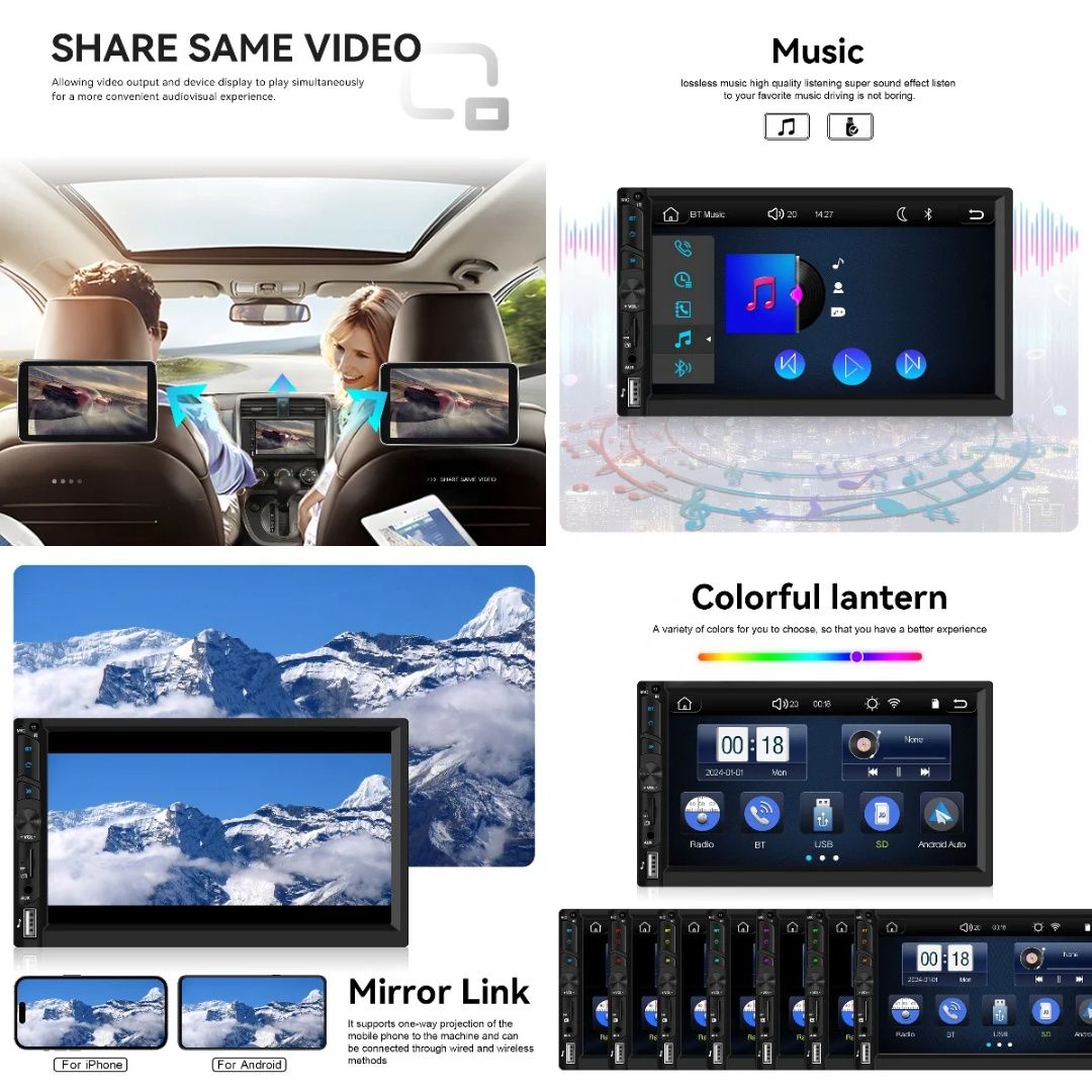 Autorrádio 2Din 7" IPS CarPlay/Auto S/Fios | Bluetooth | USB | YouTube