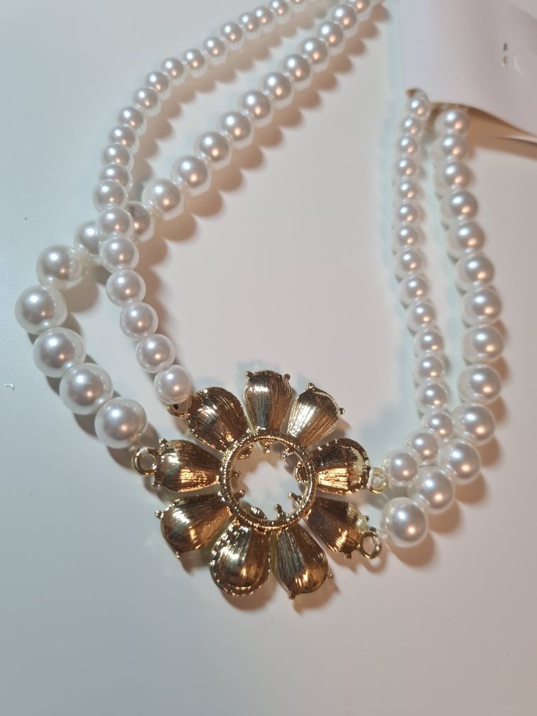 Zestaw biżuterii naszyjnik + kolczyki kryształy diamenty perły