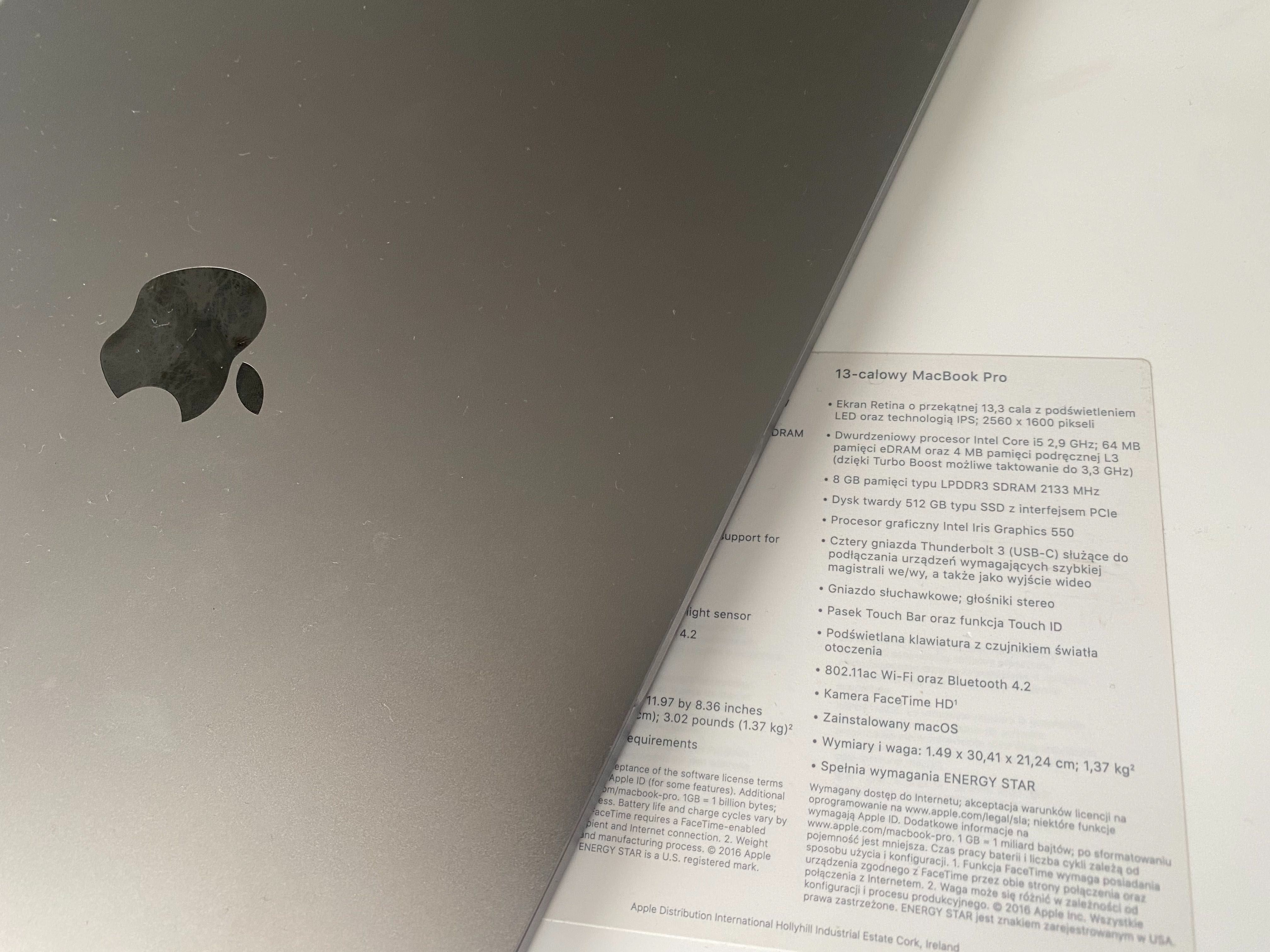 Apple Macbook Pro Retina 13' A1706  PL zestaw
