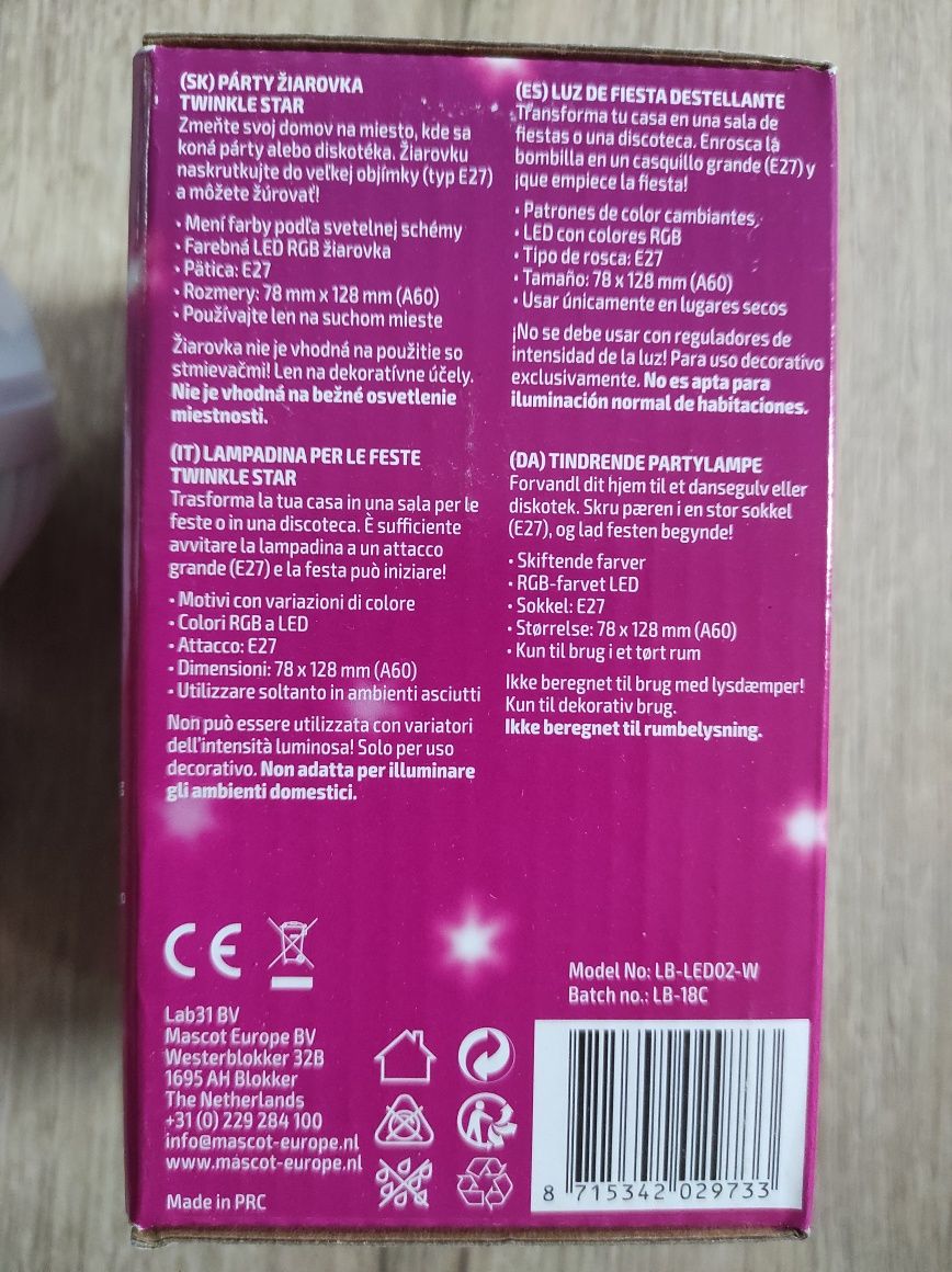 Żarówka imprezowa kolorowa, zmieniająca kolory, Sylwester