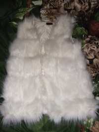 Kamizelka futrzana lis polarny długie włosie rozmiar S