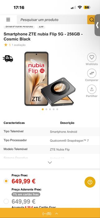 Nubia Flip 5g, dobravel ecrã super almoled 6.9 pol