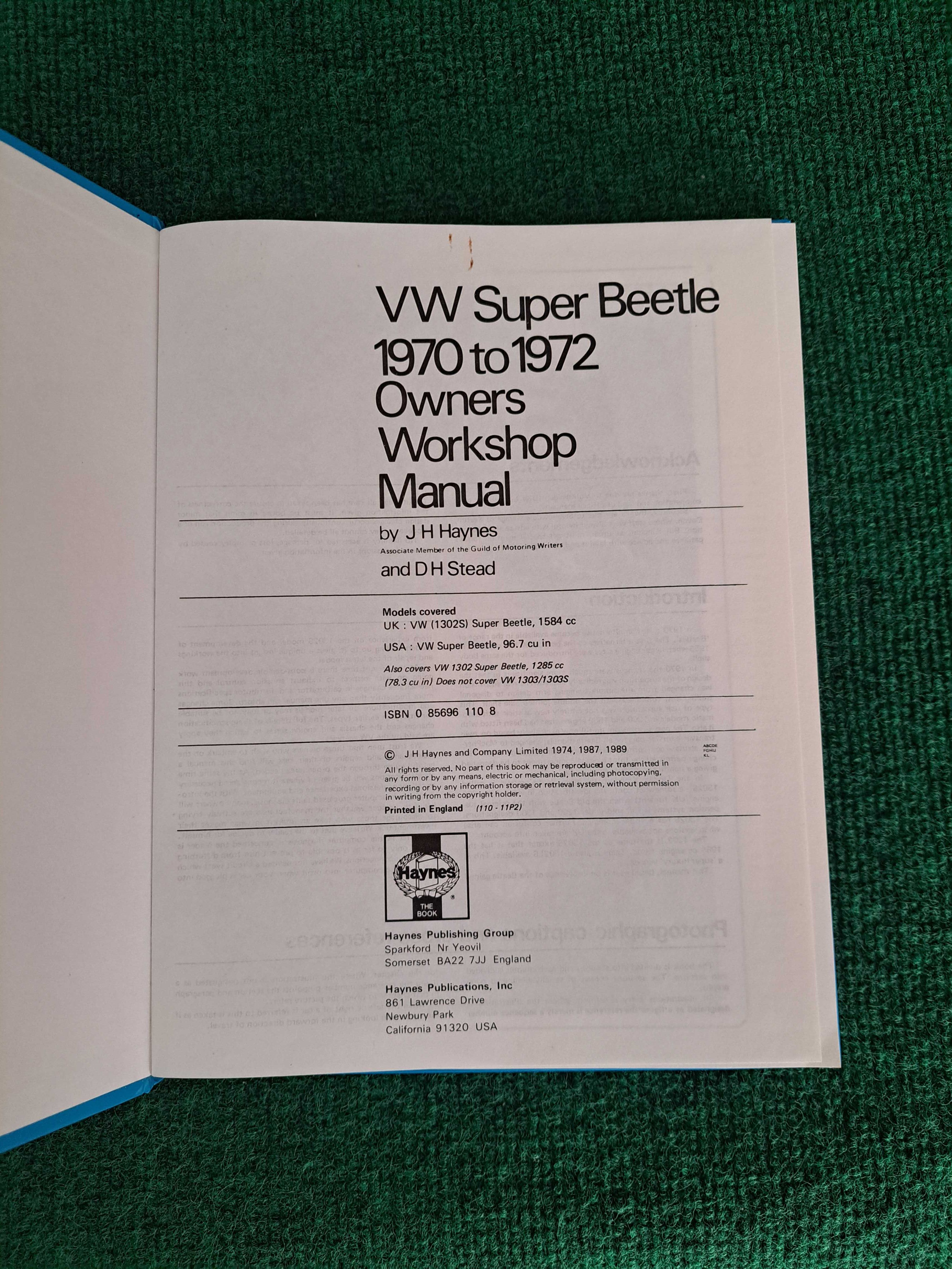 Volkswagen 1302 & 1302S - Beetle - Owners Workshop Manual