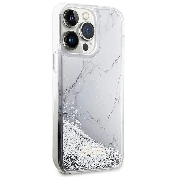 Etui Guess Liquid Glitter Marble na iPhone 14 Pro Max - białe