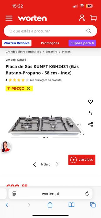 Placa de Gás Kunft KGH2431 (58 cm – Inox – Gás Butano/Propano)