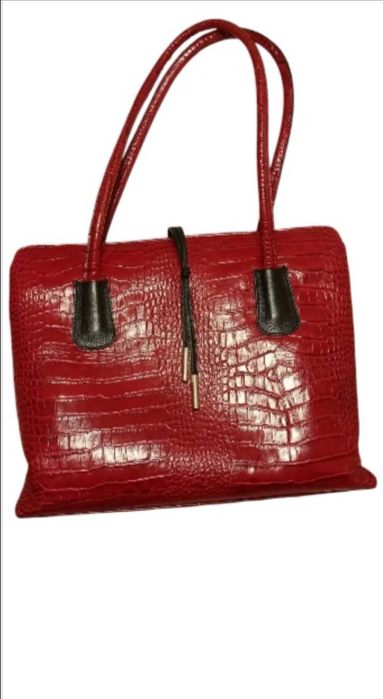 Сумка шкіряна червона розмір А4