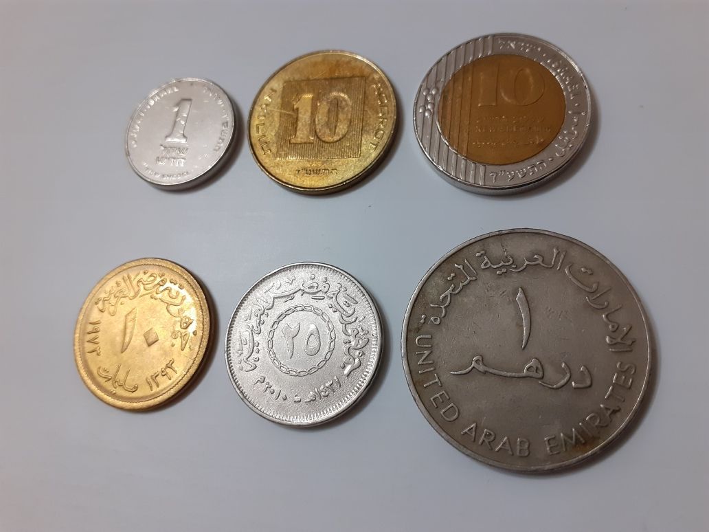 Монеты Израиль, Египет, ОАЭ, жетоны метро