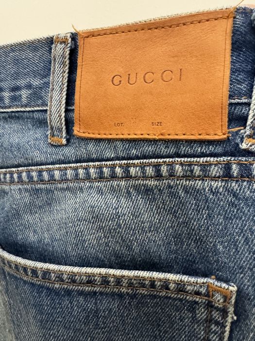 Синие джинсы Gucci оригинал со змеиной нашивкой