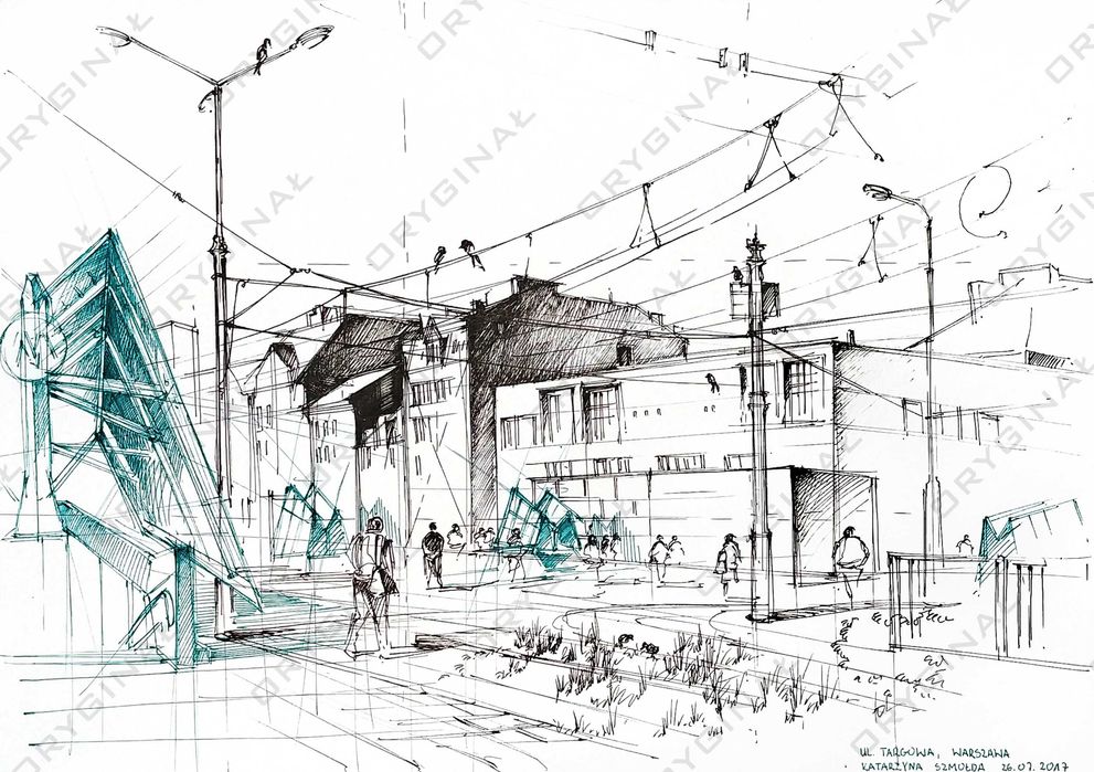 Obraz Rysunek odręczny A3 29,7 x 42 - cienkopis - architektura, ulica