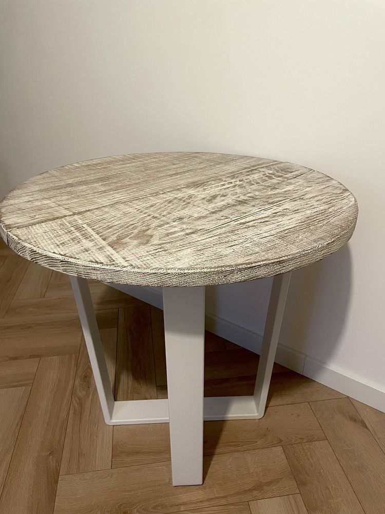 Okrągły Stół DĘBOWY bielony ø80 cm