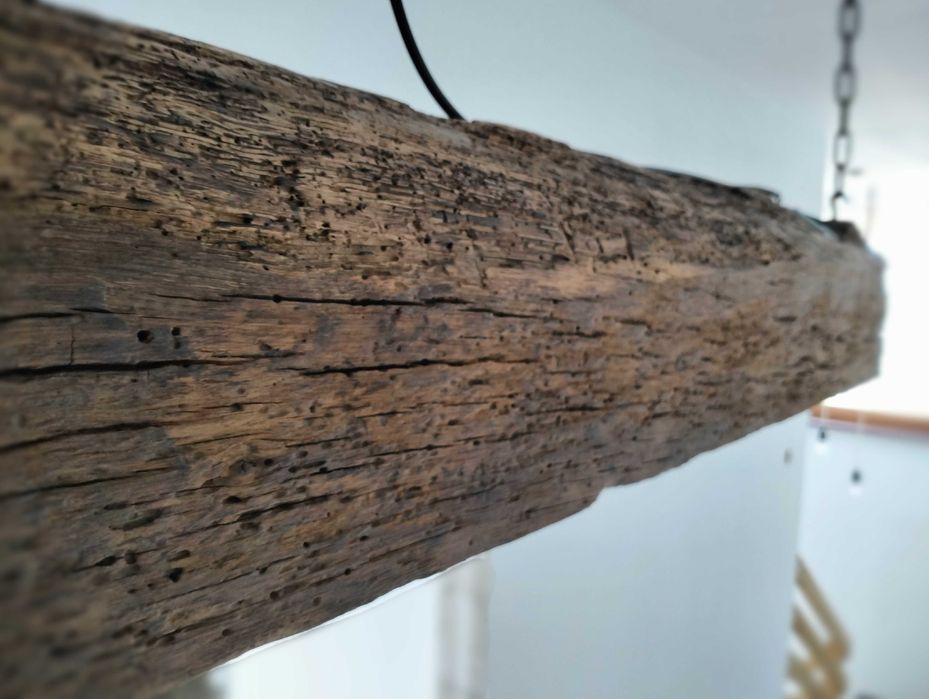 Drewniana wisząca lampa Led, dębowa stara,belka w stylu retro, loft