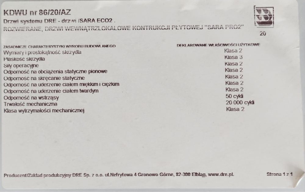 Drzwi wewnetrzne biale DRE prawe 60