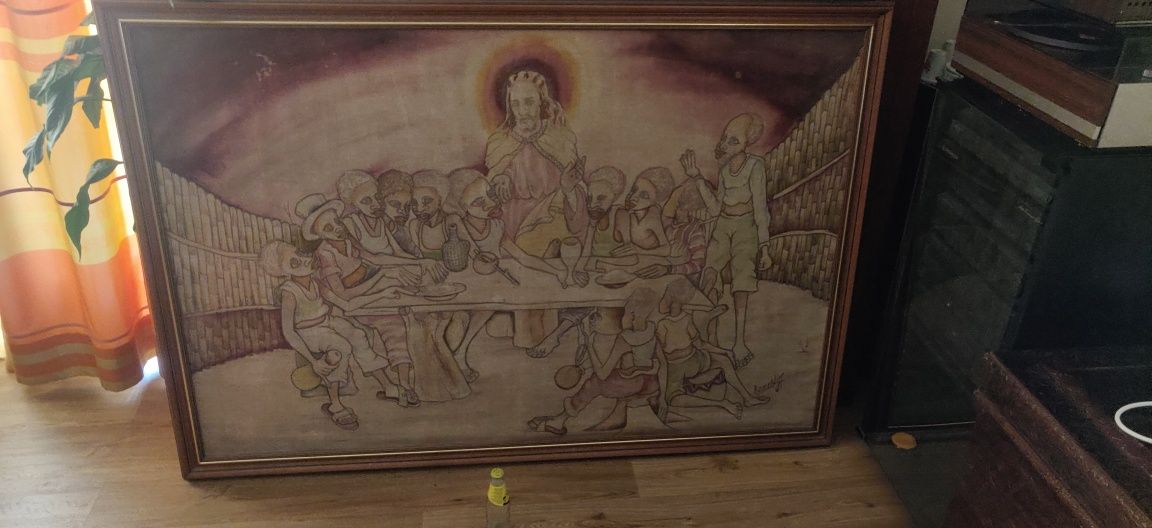 Arte Africana "A Última Ceia de Cristo Africana"  (Pintura;Quadro)