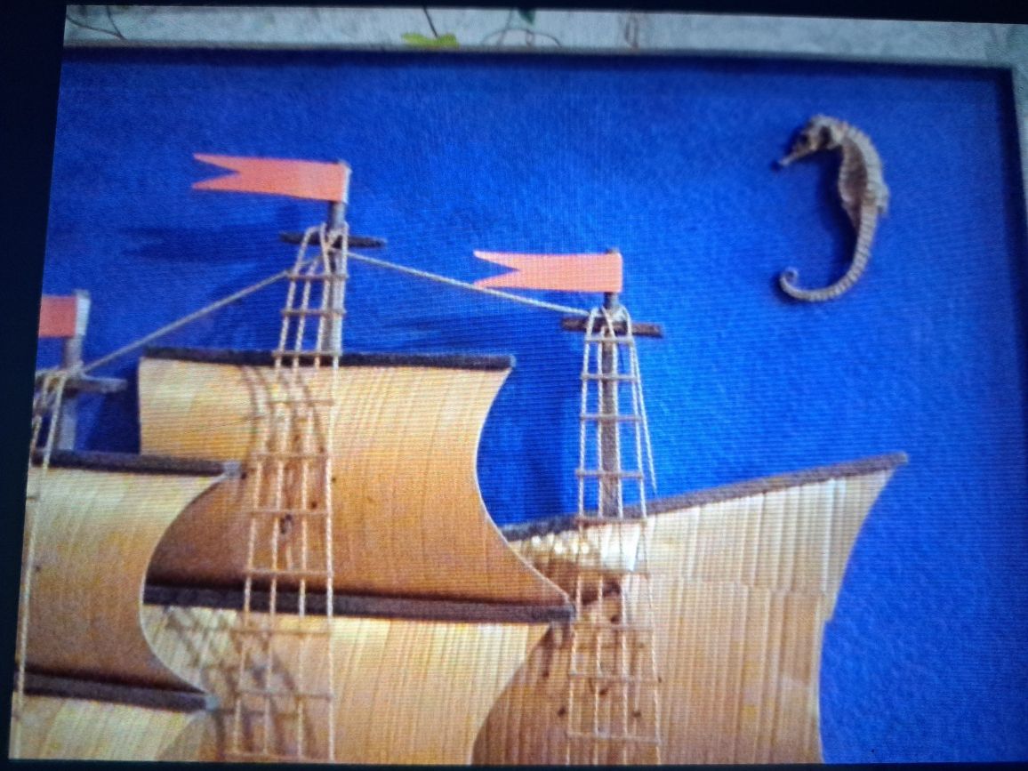 Картина панно барельеф корабль Каравелла парусник в идеальном состояни