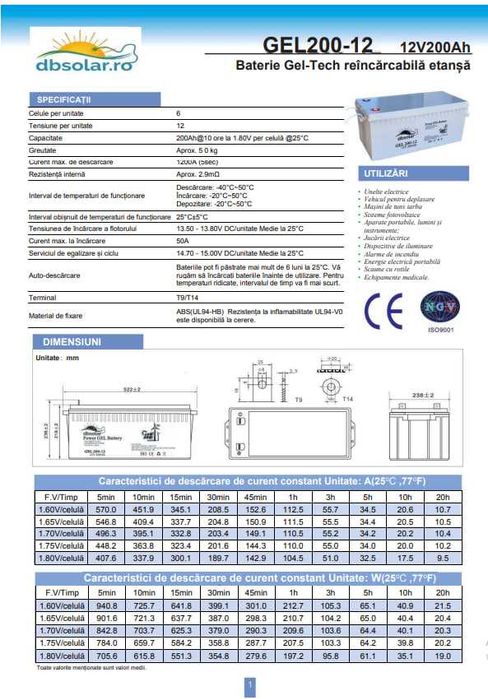 Гелевий акумулятор 200 Ah DBSolar