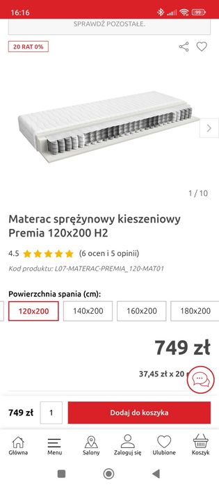Łóżko 120x200 z materacem i stelażem