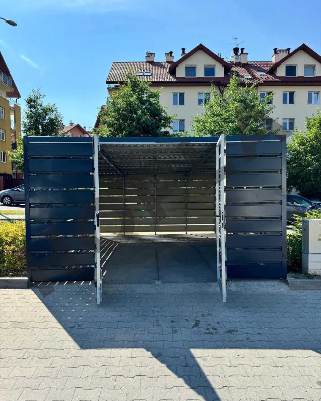 Nowoczesna wiata śmietnikowa – ażurowa – panelowa – każdy wymiar-HOPLA