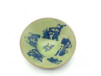 Tigela de porcelana azul e branca chinesa Ching Dinastia 9 Imortais