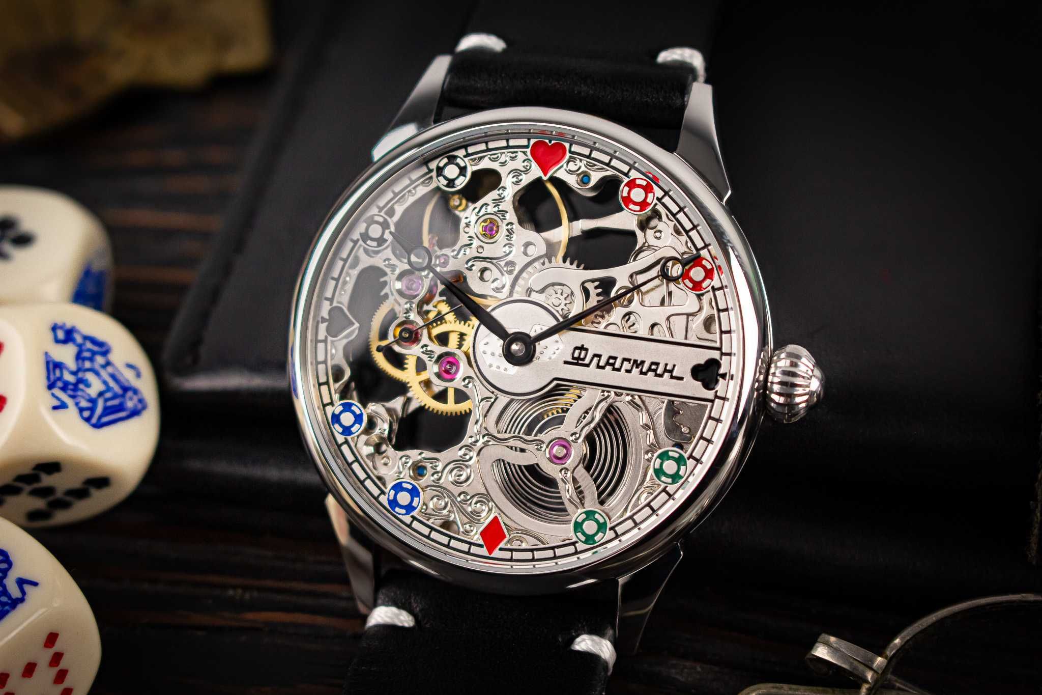 Ексклюзивний наручний механічний годинник скелетон у стилі - Покер
