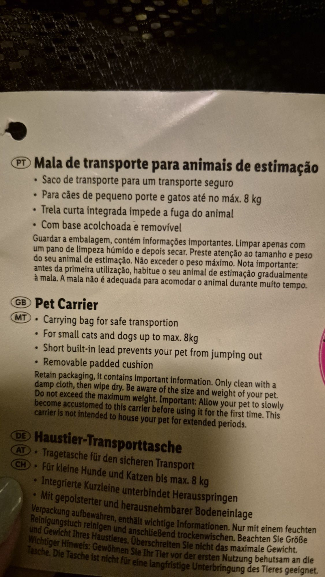 Transportador animal de estimação