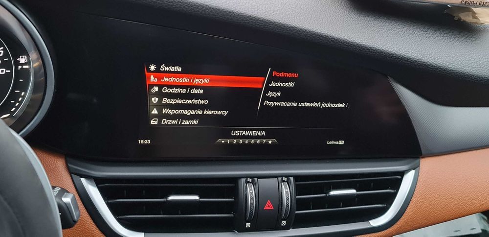 Polskie Menu Alfa Romeo Giulia Stelvio USA na Europę. Lampy kodowanie