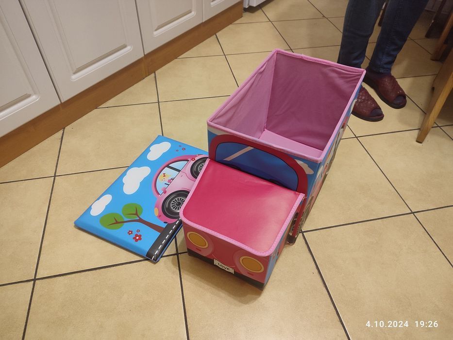 Nowy kosz pojemnik na zabawki podwójny Autko