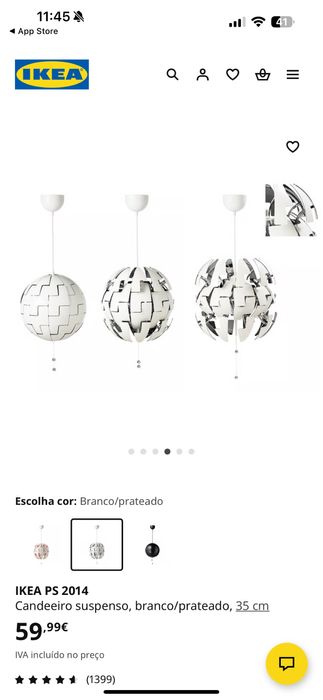 Candeeiro de tecto Ikea Branco e Prateado