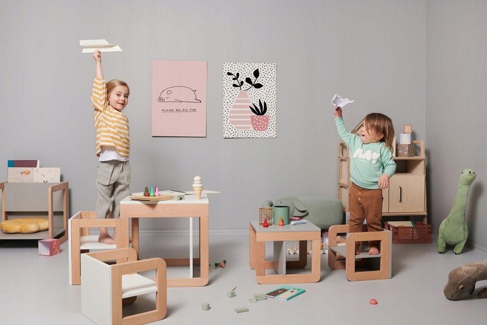 Stoliki dla dzieci, krzeselko, taboret, zestaw mebli 8 w 1 Montessori