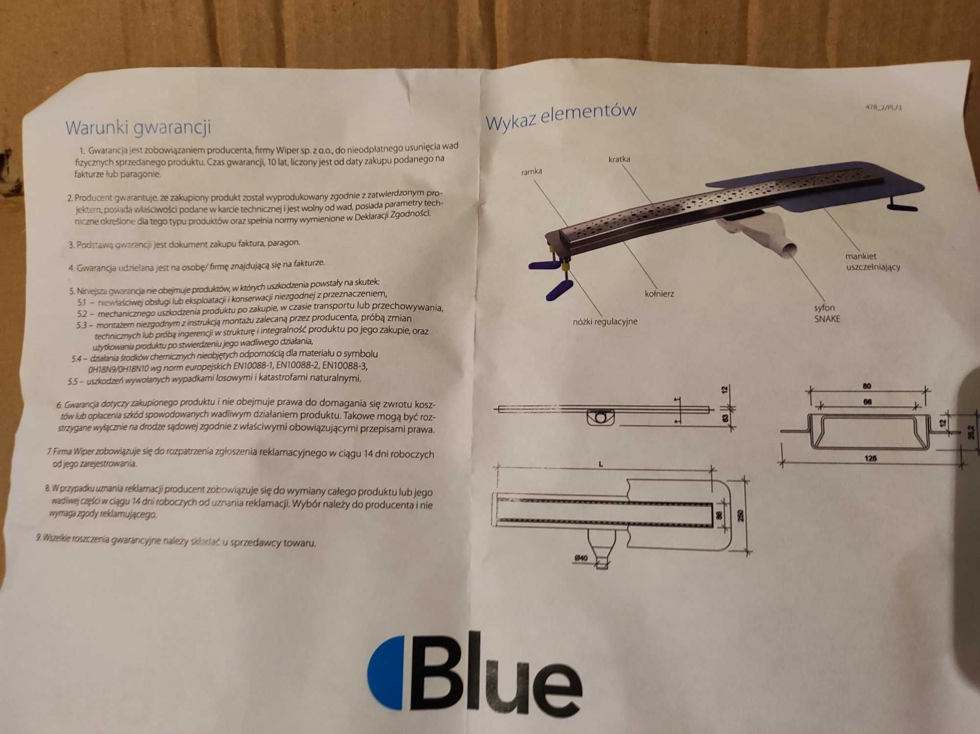 Odpływ liniowy Odwodnienie liniowe 800mm BLUE, Nowe