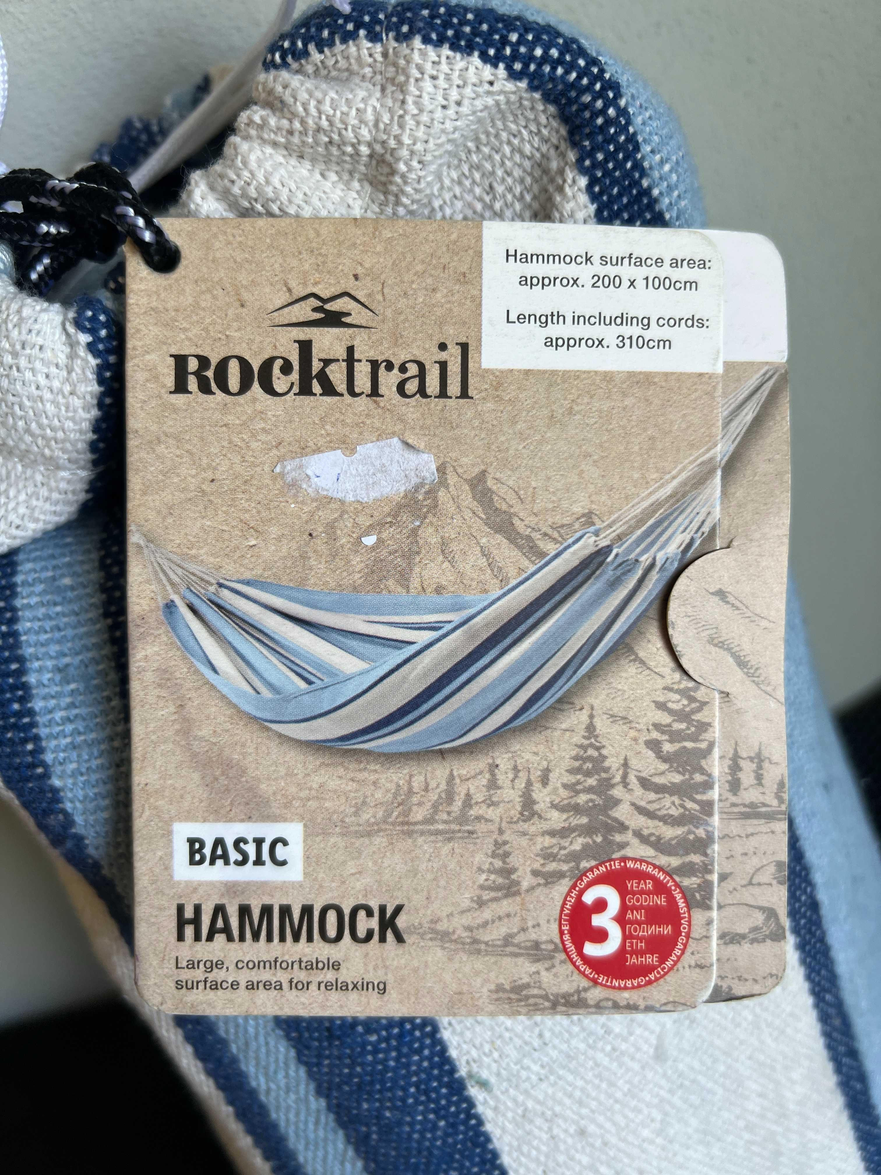 Nowy niebieski solidny hamak marki Rocktrail 200 x 100 cm