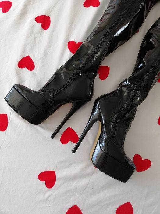 STROSZEK Kozaki latex piękne high heels pole dance wysokie pleaser