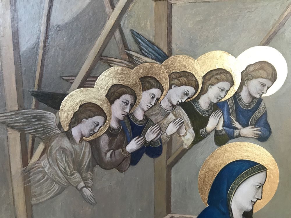 Boże narodzenie - obraz na desce.Transpozycja malarska fresku Giotto’a