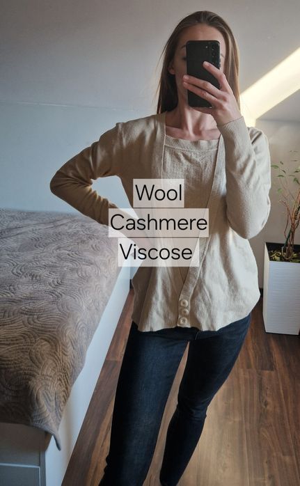 Beżowy sweter Cotton Light z wełną, rozmiar L/XL, modny