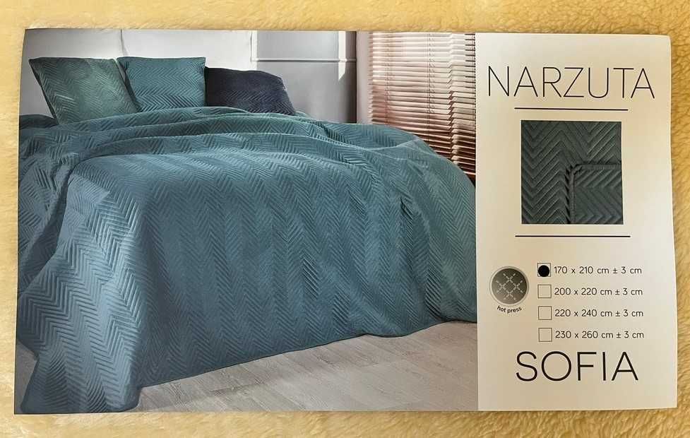 Narzuta na łóżko 170x210 niebieska Welwet Pikowana Jodełka