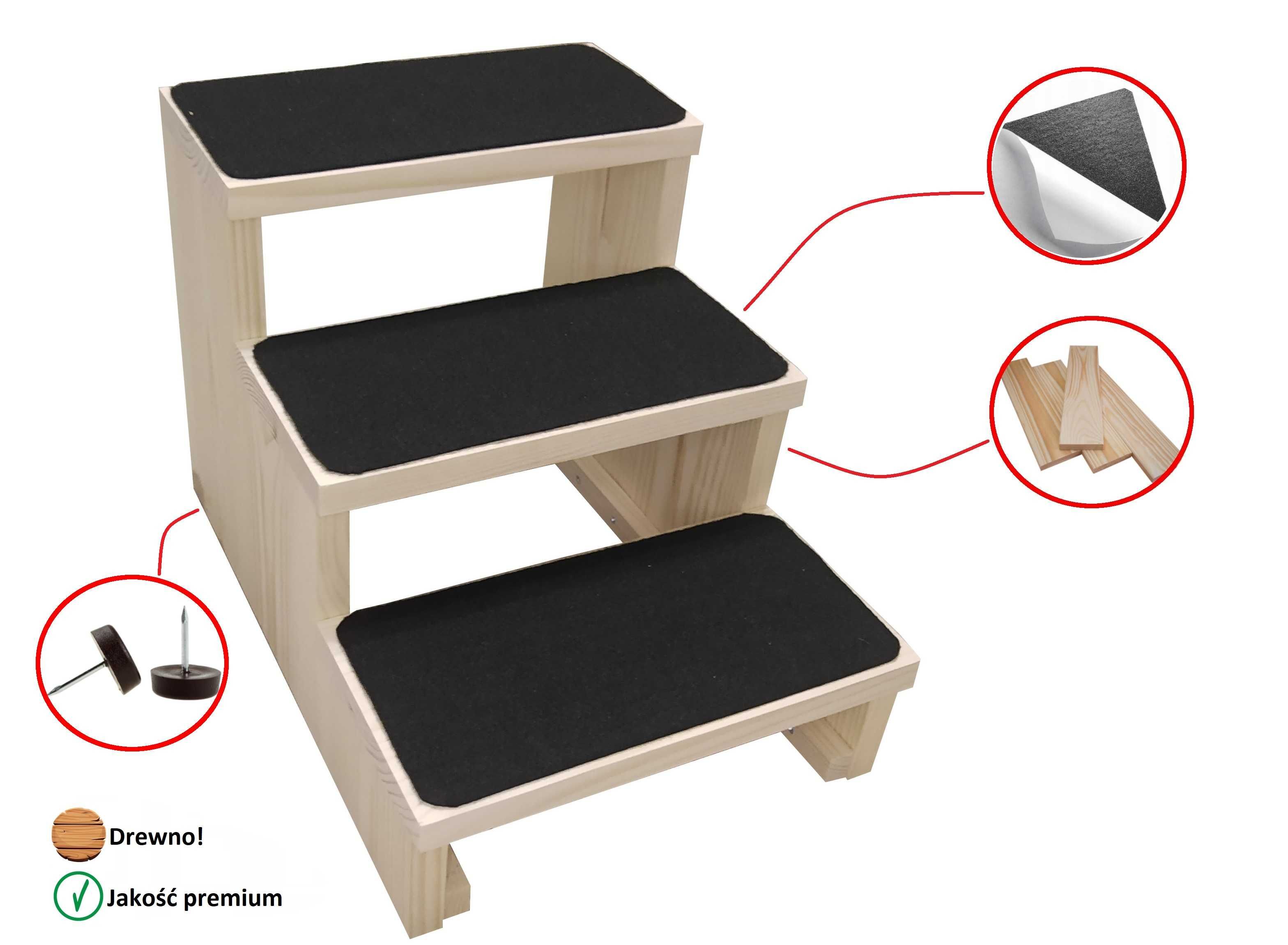 Schodki drewniane dla psa 30cm, 3 stopnie, schody dla psa kota 00